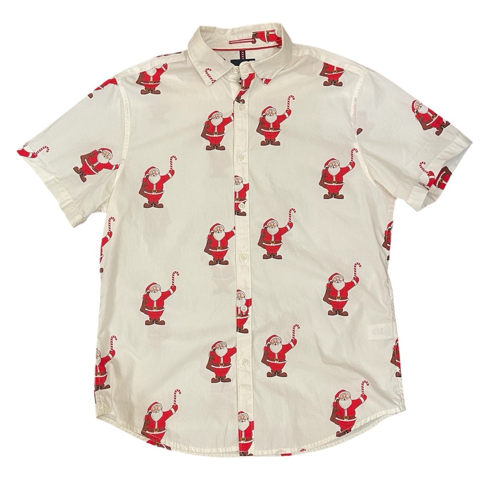 Denim & Flower Holiday Button Down White/Red Medium
